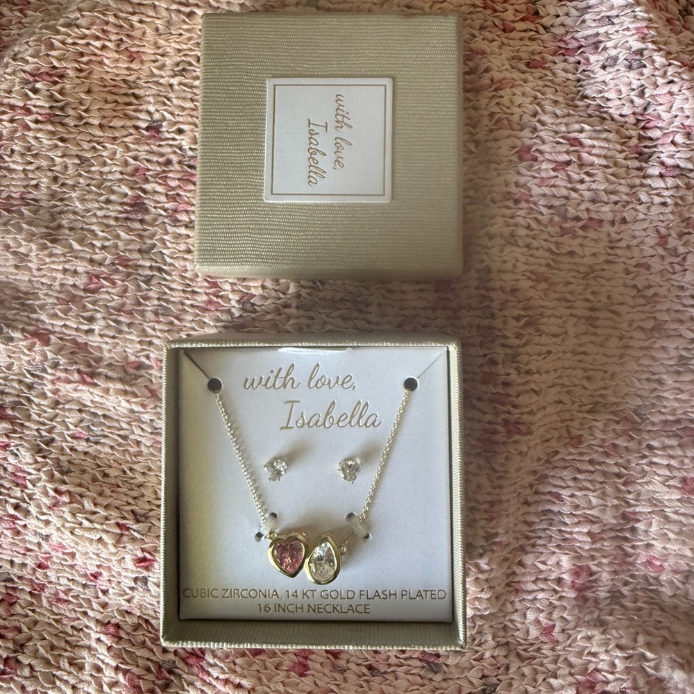 Abella Gold and Pink Necklace with Sparkling Pendant